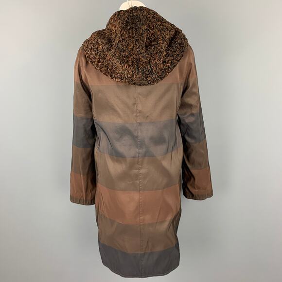 VINTAGE Size M Brown Stripe Astrakhan Fur Reversible Hooded Jacket - Picture 6 of 6